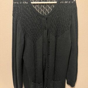 Brimwick Black cardigan Open Knit Sutton Studio Sweater Size L Made In USA